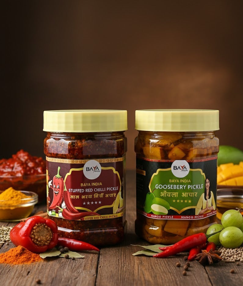 Combo Offer: Lal Bharwa Mirchi Pickle + Amla Pickle (400g each)