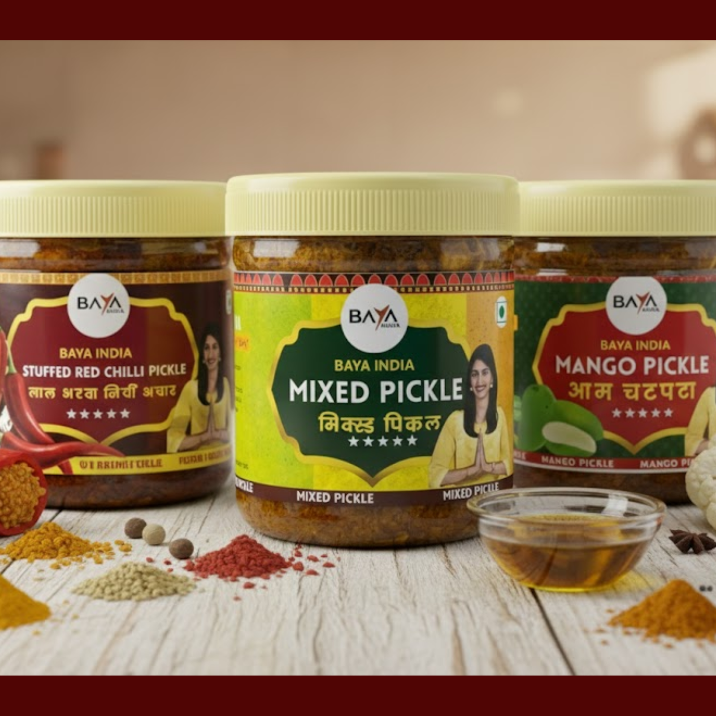 Combo Pack – Mango, Lal Bharwa Mirchi, Mixed Pickle (250g each)