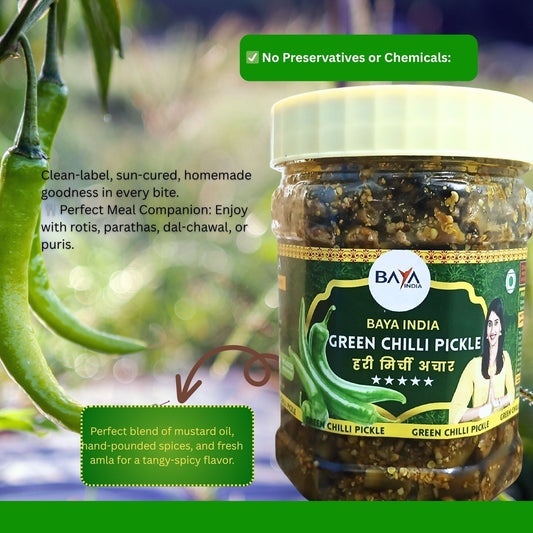🌶️ The Spicy Spark: Why Baya India’s Traditional Green Chilli Pickle in Mustard Oil is a Flavor Explosion! ✨