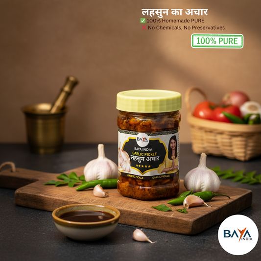 🧄 The Bold Flavor: Discover Baya India's Authentic Homemade Garlic Pickle (Lehsun ka Achar)