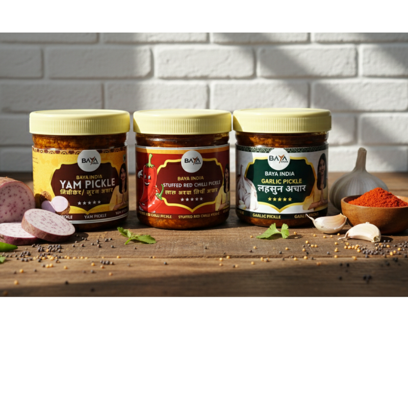 COMBO OF THREE | LEHSUN , SURAN ( YAM) , LAL BHARWA  PICKLE