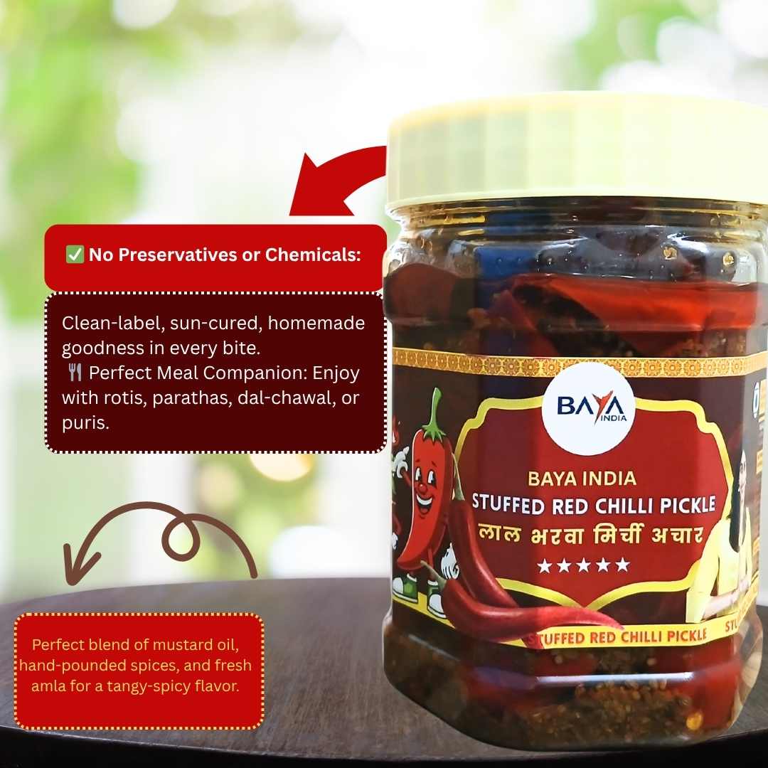 Stuffed Red Chilli Pickle (Lal Bharwa Mirchi Achar)