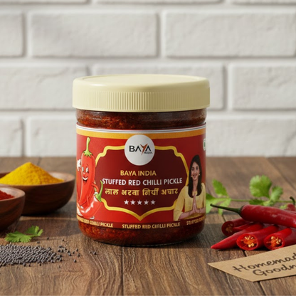 Stuffed Red Chilli Pickle (Lal Bharwa Mirchi Achar)