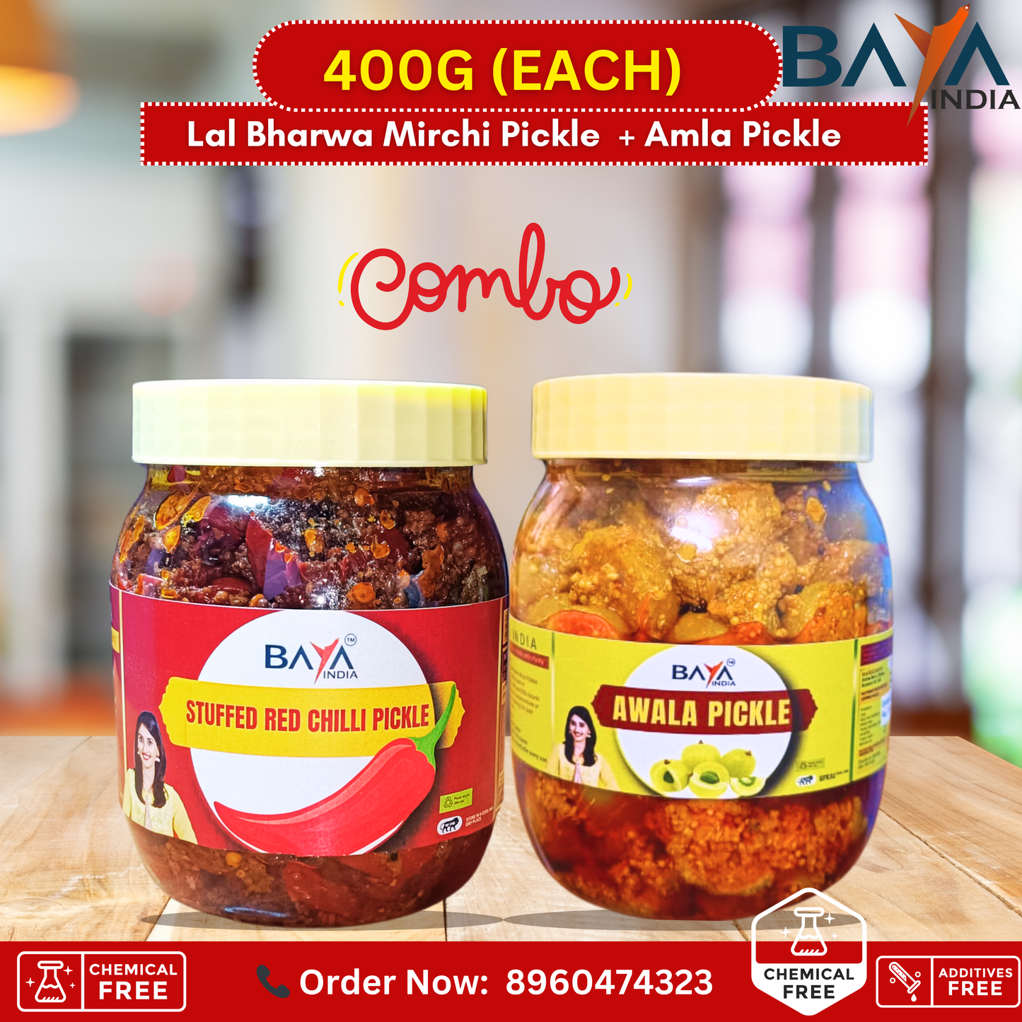 Combo Offer: Lal Bharwa Mirchi Pickle + Amla Pickle (400g each)