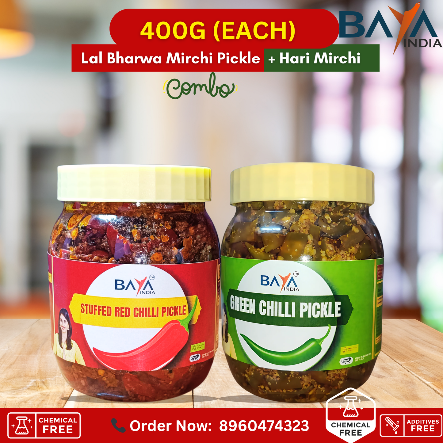 Combo Offer – Lal Bharwa Mirchi & Hari Mirchi (400g each)