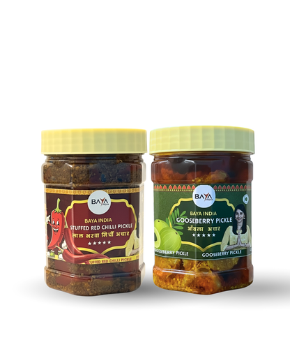 Combo Offer: Lal Bharwa Mirchi Pickle + Amla Pickle (400g each)