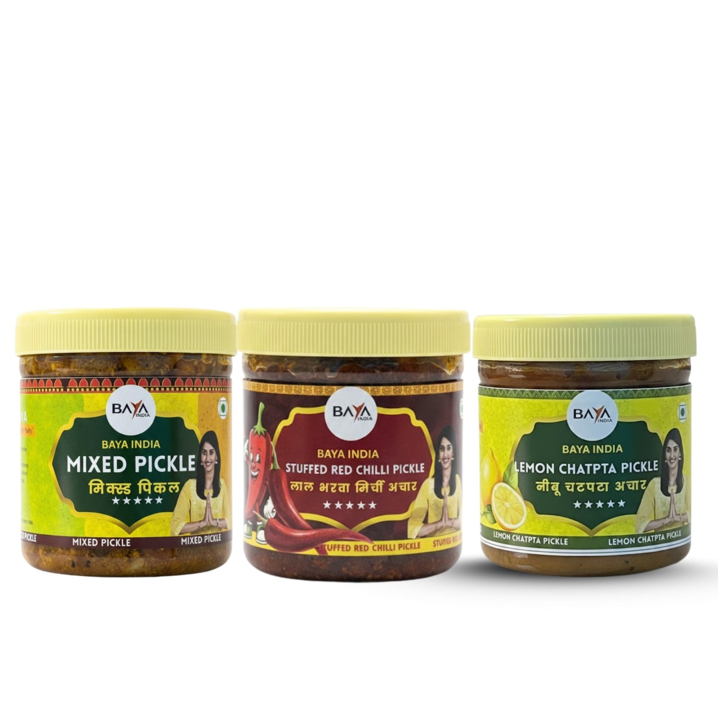 Combo Pack of Three | Mixed , Stuffed Red Chilli , Lemon Chatpata