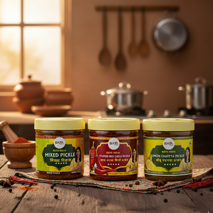 Combo Pack of Three | Mixed , Stuffed Red Chilli , Lemon Chatpata