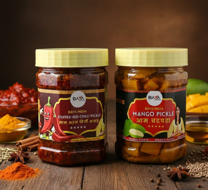 Lal Bharwa Mirchi + Mango Pickle Combo – 400g Each (Just ₹499)
