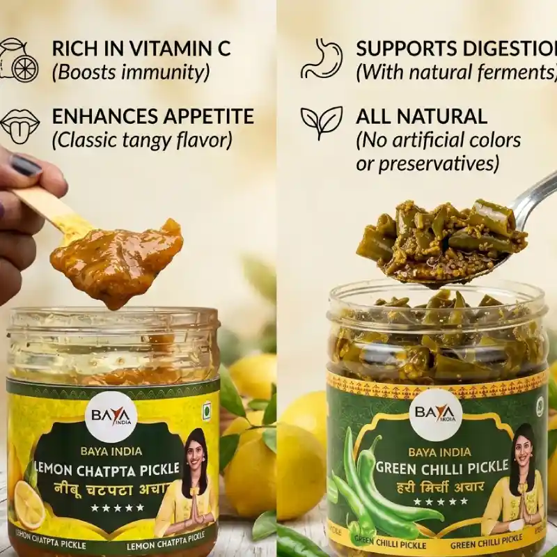Green Chilli & Lemon Chatpata Pickle Combo Pack Traditional Homemade Pickles 250g Each
