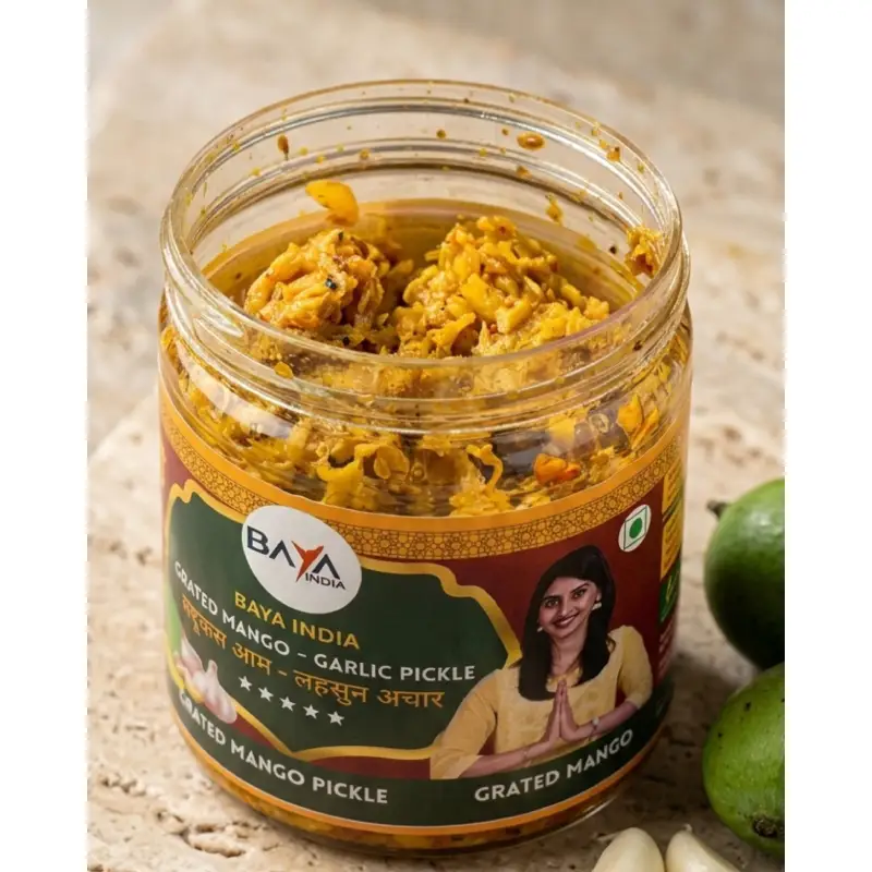 Grated Mango Pickle with Garlic & Green Chilli Homemade Style Aam ka Lachcha Achar