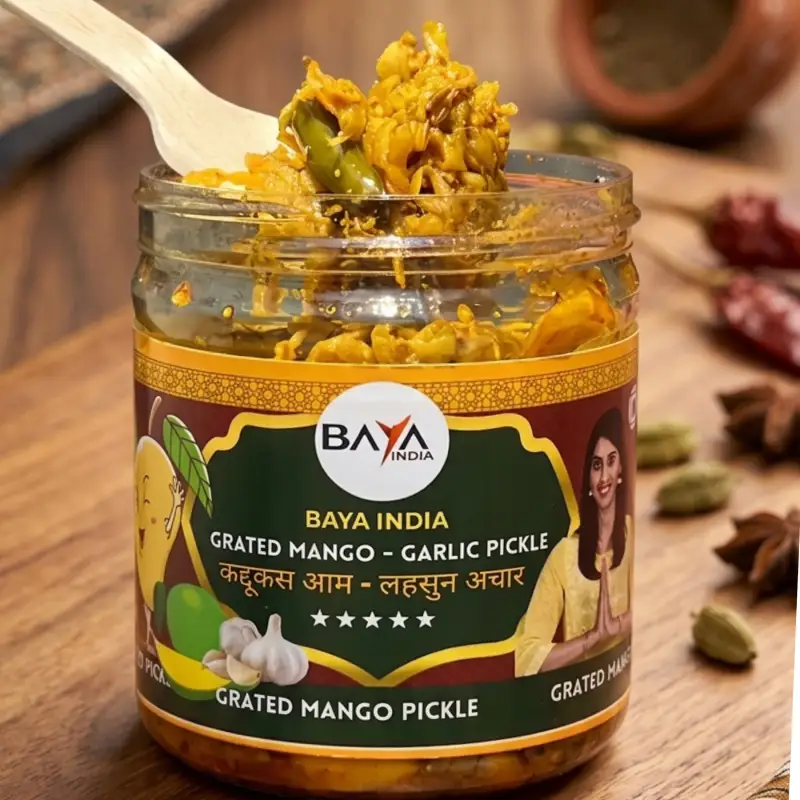 Grated Mango Pickle with Garlic & Green Chilli Homemade Style Aam ka Lachcha Achar