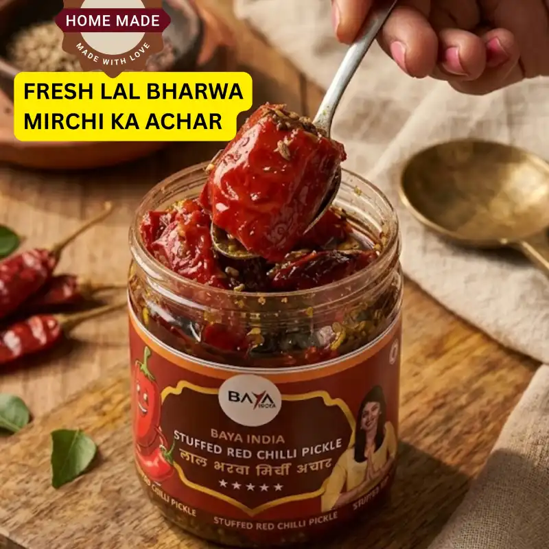 Lal Mirch Bharua Achar Stuffed Red Chilli Pickle - Image 3