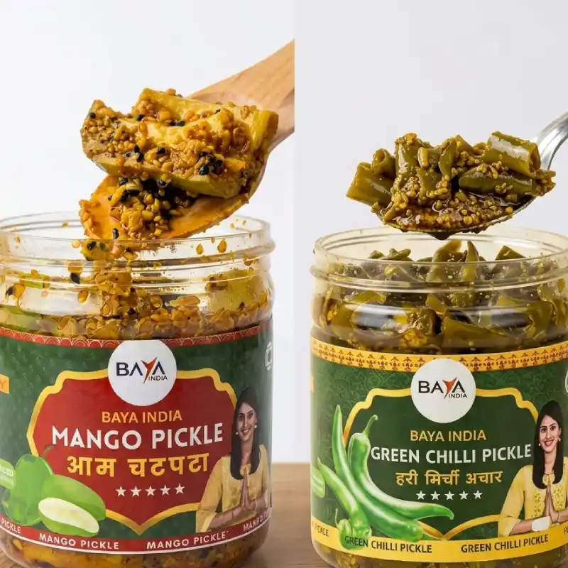 Baya India Green Chilli & Chatpata Mango Pickle Combo 300g