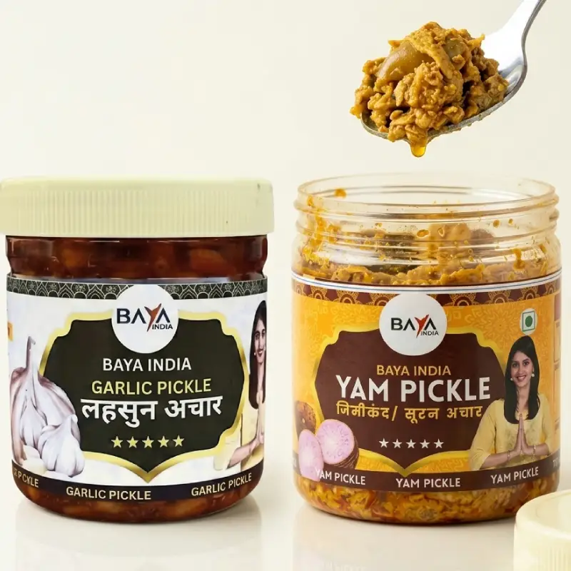 Suran Green Chilli  and garlic & Garlic Pickle Combo Each 250g pack of 2