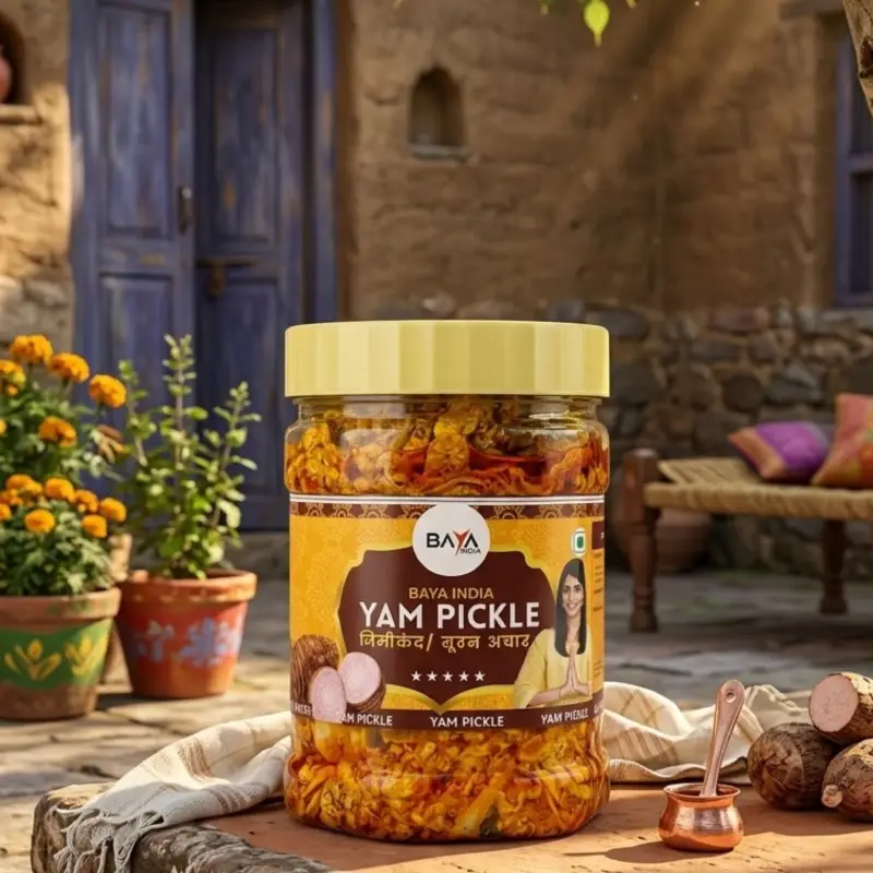 Grated Yam Pickle Suran ka Achar mixed with garlic & Green Chilli Homemade